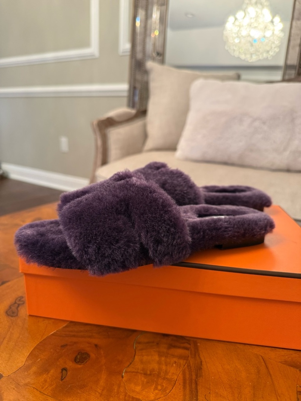 Hermes purple shearling Oran slides size 36 in box - Picture 6 of 9